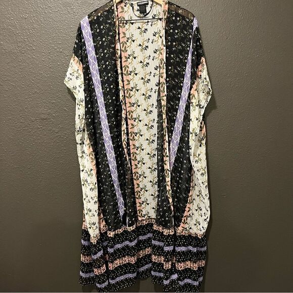 Steve Madden womens Ruffle Duster Printed Kimono With Tie Closure - Picture 3 of 10